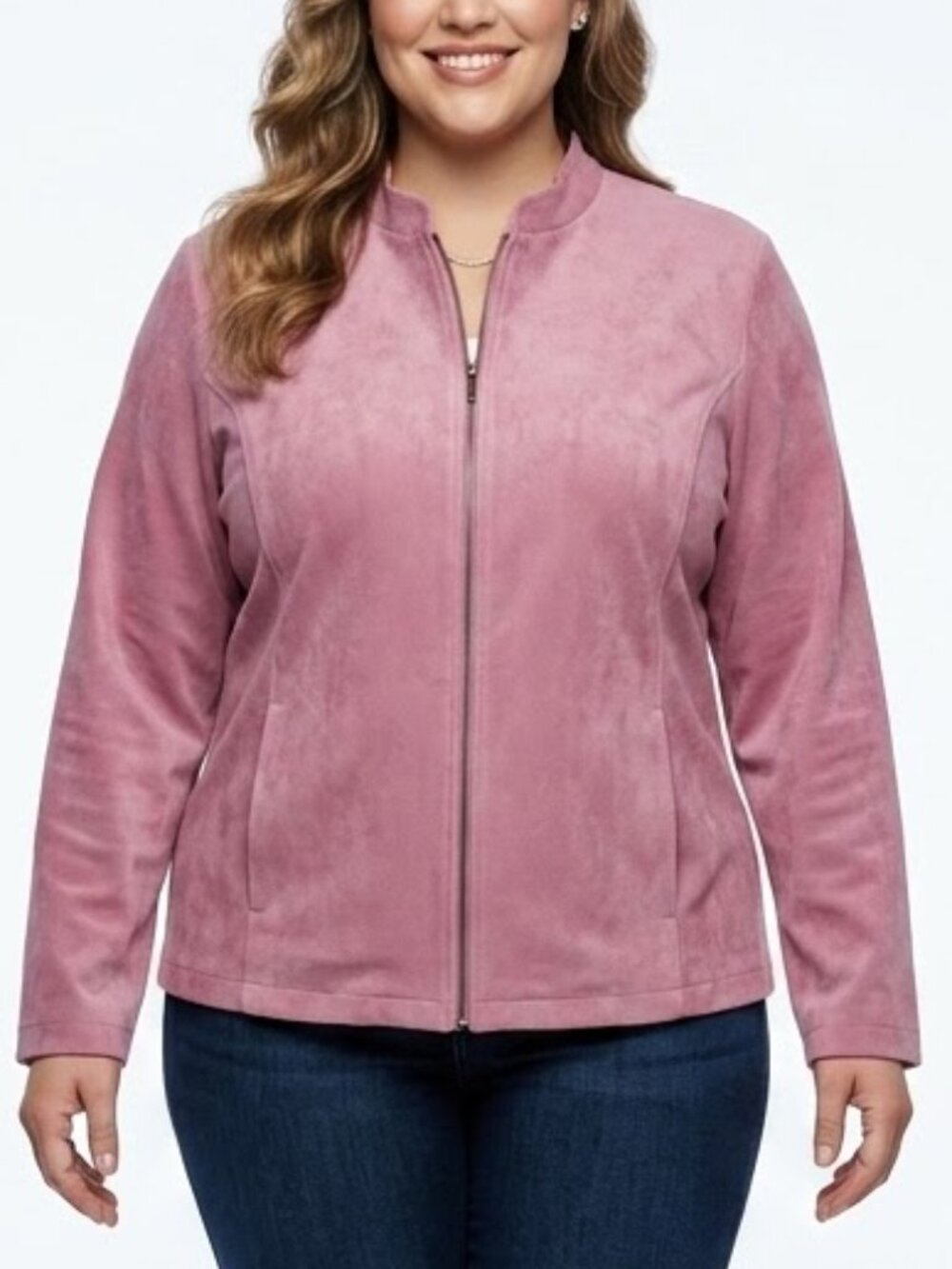 FASHION BUG Y2K Pink Faux Suede Zip Up Jacket Coquette Soft Girl 18/20W